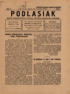 Podlasiak : tygodnik polityczno-społeczno-narodowy, poświęcony sprawom ludu podlaskiego R. 5 (1926) nr 16
