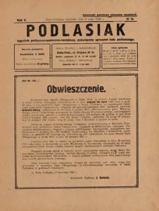 Podlasiak : tygodnik polityczno-społeczno-narodowy, poświęcony sprawom ludu podlaskiego R. 5 (1926) nr 18