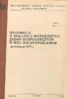 Informacja o realizacji ważniejszych zadań społeczno-gospodarczych w wojew&oacute;dztwie bialskopodlaskim R.1 (1975) nr 11 (za listopad)