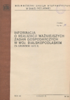 Informacja o realizacji ważniejszych zadań społeczno-gospodarczych w województwie bialskopodlaskim R.1 (1975) nr 12 (za grudzień)