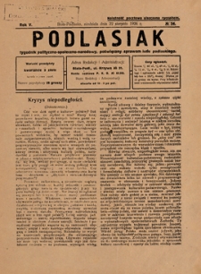 Podlasiak : tygodnik polityczno-społeczno-narodowy, poświęcony sprawom ludu podlaskiego R. 5 (1926) nr 34