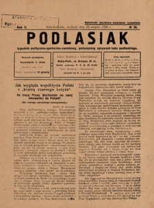 Podlasiak : tygodnik polityczno-społeczno-narodowy, poświęcony sprawom ludu podlaskiego R. 5 (1926) nr 35