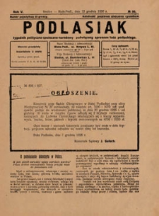 Podlasiak : tygodnik polityczno-społeczno-narodowy, poświęcony sprawom ludu podlaskiego R. 5 (1926) nr 50