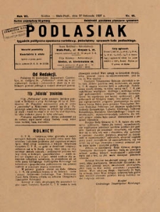 Podlasiak : tygodnik polityczno-społeczno-narodowy, poświęcony sprawom ludu podlaskiego R. 6 (1927) nr 48