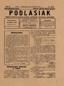 Podlasiak : tygodnik polityczno-społeczno-narodowy, poświęcony sprawom ludu podlaskiego R. 6 (1927) nr 45-46