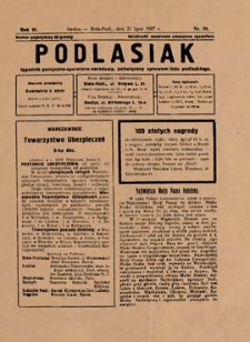Podlasiak : tygodnik polityczno-społeczno-narodowy, poświęcony sprawom ludu podlaskiego R. 6 (1927) nr 31