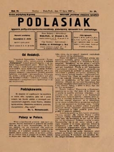 Podlasiak : tygodnik polityczno-społeczno-narodowy, poświęcony sprawom ludu podlaskiego R. 6 (1927) nr 29