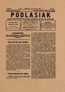 Podlasiak : tygodnik polityczno-społeczno-narodowy, poświęcony sprawom ludu podlaskiego R. 6 (1927) nr 28