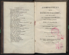 Compl&eacute;ment des &eacute;l&eacute;mens d'alg&eacute;bre, &agrave; l'usage de l'&Eacute;cole centrale des quatre-nations