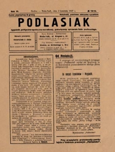 Podlasiak : tygodnik polityczno-społeczno-narodowy, poświęcony sprawom ludu podlaskiego R. 6 (1927) nr 13-14