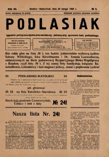 Podlasiak : tygodnik polityczno-społeczno-narodowy, poświęcony sprawom ludu podlaskiego R. 7 (1928) nr 9