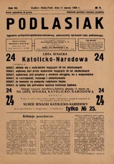 Podlasiak : tygodnik polityczno-społeczno-narodowy, poświęcony sprawom ludu podlaskiego R. 7 (1928) nr 11
