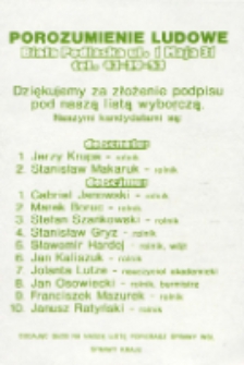 Ulotka wyborcza Komitetu Wyborczego Ruch Ludowy „Porozumienie Ludowe”