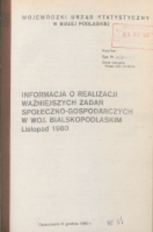 Informacja o realizacji ważniejszych zadań społeczno-gospodarczych w województwie bialskopodlaskim R. 6 (1980) listopad [nr 11]
