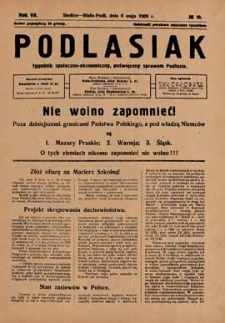 Podlasiak : tygodnik polityczno-społeczno-narodowy, poświęcony sprawom ludu podlaskiego R. 7 (1928) nr 19