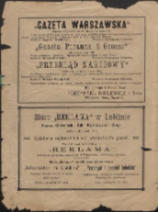 Ulotka : [Inc.:] Gazeta Warszawska [...] Gazeta Poranna 2 Grosze [...] Przegląd Narodowy [...] Biuro "Reklama" w Lublinie