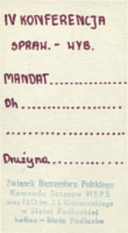 Karta uczestnika : [Inc.:] IV Konferencja Sprawozdawczo-Wyborcza [...] Związek Harcerstwa Polskiego Szczep HSPS przy I LO im. J.I. Kraszewskiego w Białej Podlaskiej