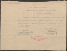 Podziękowanie [Inc.:] Podziękowanie dla Dymitra Jakibczuka nauczycziela Gimnazjum Państwowego im. Kraszewskiego [...] za wydatną i ofiarną pomoc administracyjną w pracach Uniwersytetu Powszechnego w roku szkolnym 1936/37.