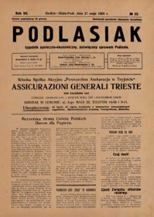 Podlasiak : tygodnik polityczno-społeczno-narodowy, poświęcony sprawom ludu podlaskiego R. 7 (1928) nr 22