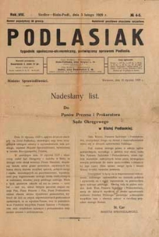 Podlasiak : tygodnik polityczno-społeczno-narodowy, poświęcony sprawom ludu podlaskiego R. 8 (1929) nr 4-5