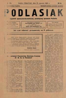 Podlasiak : tygodnik polityczno-społeczno-narodowy, poświęcony sprawom ludu podlaskiego R. 8 (1929) nr 25