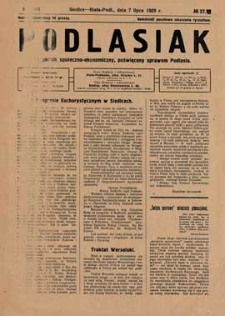 Podlasiak : tygodnik polityczno-społeczno-narodowy, poświęcony sprawom ludu podlaskiego R. 8 (1929) nr 27