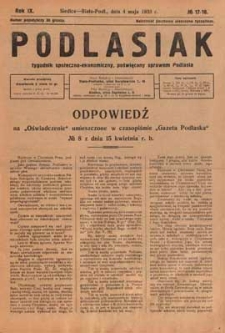 Podlasiak : tygodnik polityczno-społeczno-narodowy, poświęcony sprawom ludu podlaskiego R. 9 (1930) nr 17-18