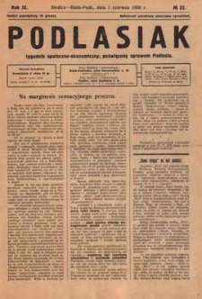 Podlasiak : tygodnik polityczno-społeczno-narodowy, poświęcony sprawom ludu podlaskiego R. 9 (1930) nr 22