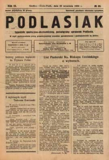 Podlasiak : tygodnik polityczno-społeczno-narodowy, poświęcony sprawom ludu podlaskiego R. 9 (1930) nr 39