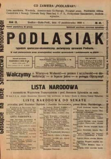 Podlasiak : tygodnik polityczno-społeczno-narodowy, poświęcony sprawom ludu podlaskiego R. 9 (1930) nr 41