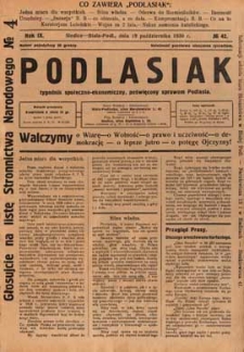 Podlasiak : tygodnik polityczno-społeczno-narodowy, poświęcony sprawom ludu podlaskiego R. 9 (1930) nr 42