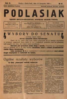 Podlasiak : tygodnik polityczno-społeczno-narodowy, poświęcony sprawom ludu podlaskiego R. 9 (1930) nr 47