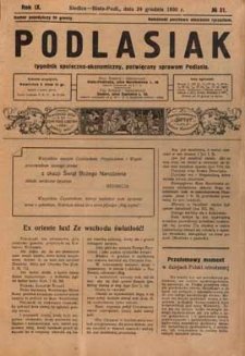 Podlasiak : tygodnik polityczno-społeczno-narodowy, poświęcony sprawom ludu podlaskiego R. 9 (1930) nr 51