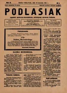 Podlasiak : tygodnik polityczno-społeczno-narodowy, poświęcony sprawom ludu podlaskiego R. 10 (1931) nr 3
