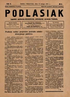 Podlasiak : tygodnik polityczno-społeczno-narodowy, poświęcony sprawom ludu podlaskiego R. 10 (1931) nr 6