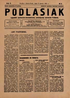 Podlasiak : tygodnik polityczno-społeczno-narodowy, poświęcony sprawom ludu podlaskiego R. 10 (1931) nr 8