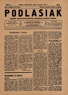 Podlasiak : tygodnik polityczno-społeczno-narodowy, poświęcony sprawom ludu podlaskiego R. 10 (1931) nr 9