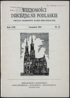 Wiadomości Diecezjalne Podlaskie R. 62 (1993) nr 12