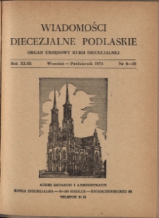 Wiadomości Diecezjalne Podlaskie R.43 (1974) nr 9 -10
