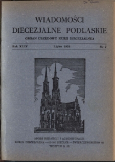 Wiadomości Diecezjalne Podlaskie R. 44 (1975) nr 7