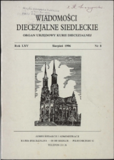 Wiadomości Diecezjalne Siedleckie R. 65 (1996) nr 8