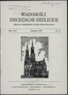 Wiadomości Diecezjalne Siedleckie R. 65 (1996) nr 11