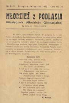 Młodzież z Podlasia : miesięcznik młodzieży gimnazjalnej w Białej Podlaskiej R. 1(1922) nr 8-9