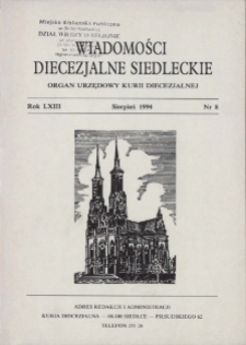 Wiadomości Diecezjalne Siedleckie R.63 (1994) nr 8