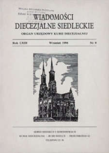 Wiadomości Diecezjalne Siedleckie R.63 (1994) nr 9