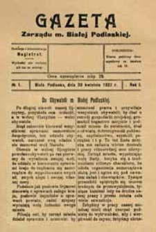 Gazeta Zarządu M. Białej Podlaskiej R. 1 (1922) nr 1