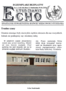 Echo Studzianki : kwartalnik Stowarzyszenia Rozwoju Miejscowości Studzianka R. 12 (2020) nr 1-2 (43-44)