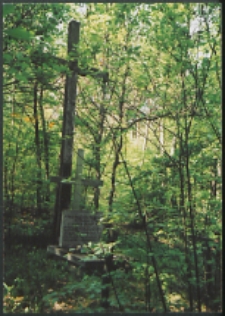 Cmentarze i miejsca pamięci w pow. Biała Podlaska : gm. Biała Podlaska: symboliczna mogiła z krzyżem i tablicą w lesie Grabarka: fotografia