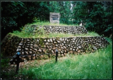 Cmentarze i miejsca pamięci w pow. Biała Podlaska : gm. Biała Podlaska: kurhan z pomnikiem w lesie Hola upamiętniającym ofiary obozu jeńców radzieckich : fotografia