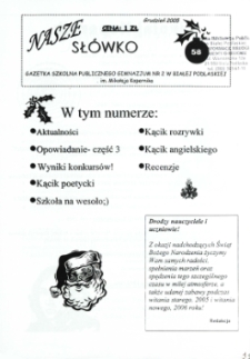 Nasze Słówko : gazetka szkolna Publicznego Gimnazjum nr 2 w Białej Podlaskiej R.7 (2005) nr 58